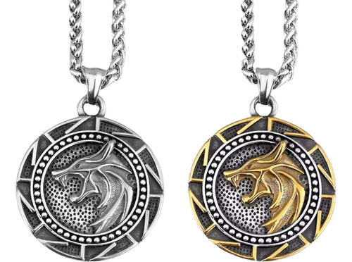 2 Amuletos Medallón Collar Acero Inoxidable The Witcher Lobo