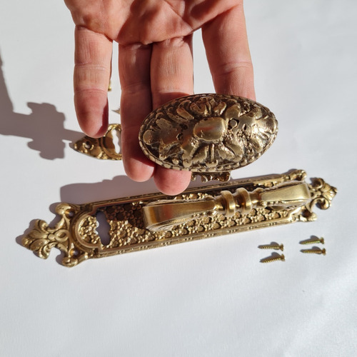 Imagen 3 de 10 de Manijon Y Manija Pomo En Bronce Macizo Picaporte Antiguo