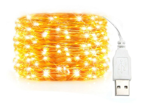 Luces Microled Guirnalda Cálidas Alambre Tira 5 Mts Led Usb