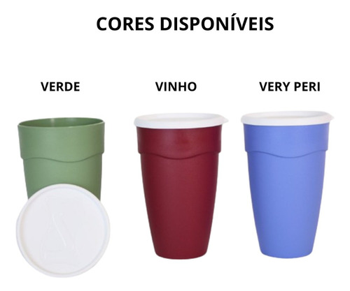 Conjunto Com 3 Copos Com Tampa 470ml Cor Branco
