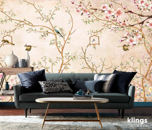 Vinilos Decorativos Mural Adhesivo Vintage Aves Flores Arbol