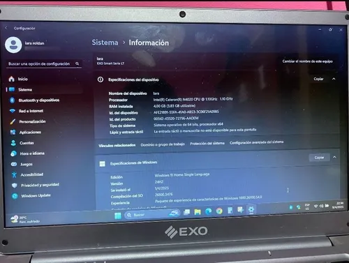 Notebook Exo Smart L33e Intel N4020 4gb Ssd64gb Windows 11 (Usado)