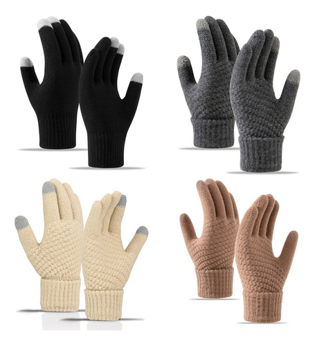 4 Guantes De Invierno De Lana Tejido Touch Tablet Celular