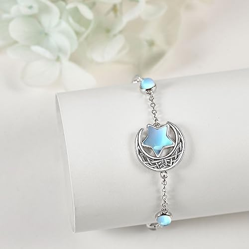 Hukkun Pulsera De Piedra Lunar De Plata De Ley Con Forma De