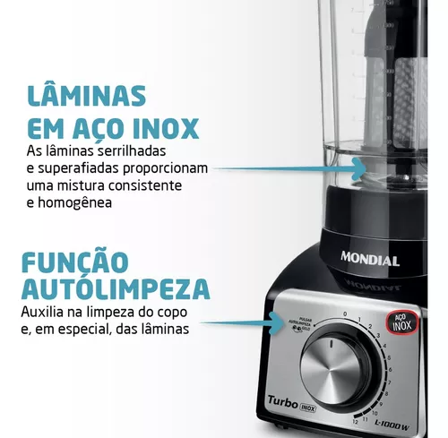  Liquidificador, Turbo Inox 1200W, 110V, Preto, 3L - L-1200 BI:  Home & Kitchen