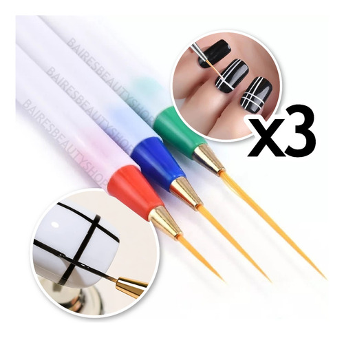 Pack Pincel Liner X3 Decoración Uñas Nail Art