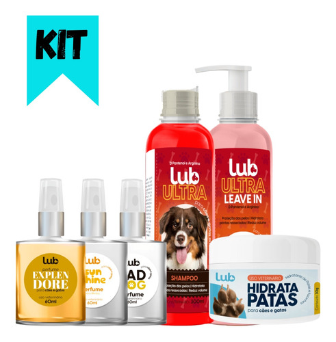 Kit Banho Lub Pet Ultra + Hidrata Patas Cão Gato + 3 Perfume
