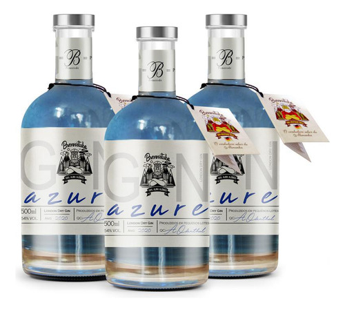 Gin Azure Kit Com 3 - London Dry Gin - Premium- Brennstube