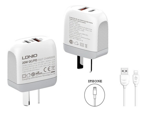 Cargador Ldnio Para iPhone 11 12 13 Carga Rapida Tipo C 20w Cable