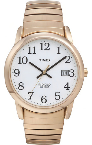 Reloj Timex Para Hombre De Facil Lectura E Indiglo Color de la correa Dorado Color del bisel Dorado Color del fondo Blanco