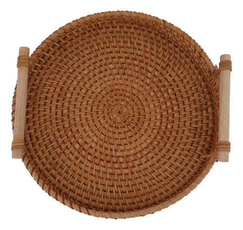 Bandeja De Frutas De Ratán De Madera Maciza Con Asas Exquisi