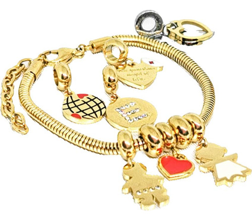 Pulsera De Acero Inoxidable Dorada Compatible Con Charms 