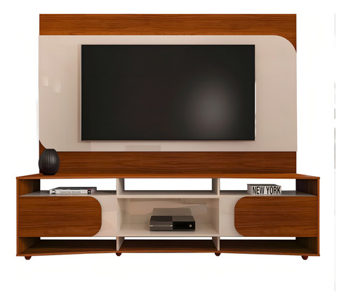 Rack Com Painel Para Tv Até 86 Polegadas Seleto 2 Portas Cor Marrom-escuro