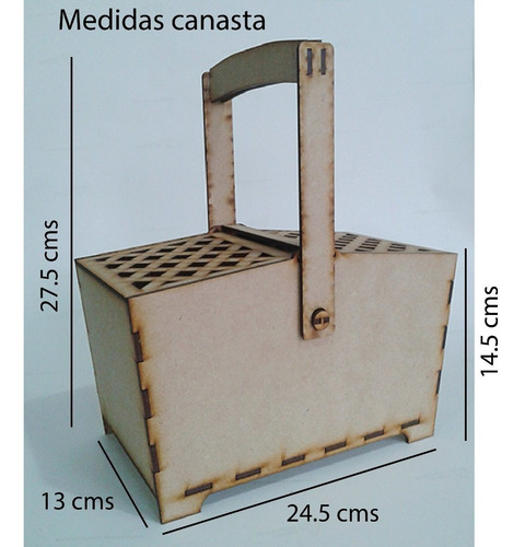 Canasta Picnic Mdf Caja Recuerdito Cajon Asa Lonchera Nf
