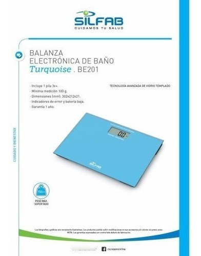 Balanza Electronica Digital De Baño Silfab Vidrio Turquesa