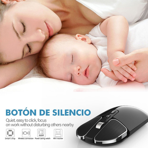Imagen 6 de 7 de Ratón Inalámbrico Silencioso Usb Recargable Bluetooth Mouse