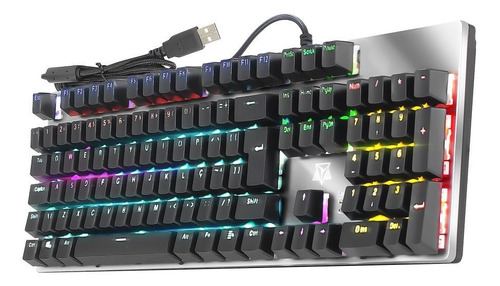 Teclado gamer Adamantiun Shuriken AK-2001 QWERTY Blue português brasil de cor prata