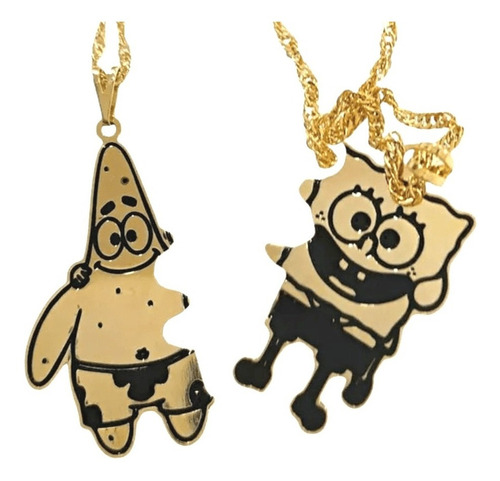 Imagem 2 de 6 de Conjunto Bob Esponja E Seu Amigo Patrick 45cm Banhado A Ouro