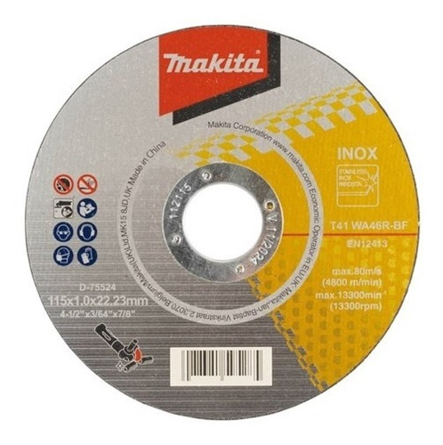 Disco Fino De Corte Para Inox 115x1.0mm Makita D-75524