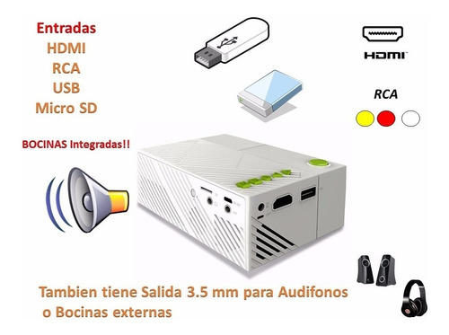 SD EU Plug Micro Película de Vídeo Entretenimiento al Aire Libre USB TV Stick para Hogar Teatro Mini Proyector Portátil Soporte Full HD Cine en Casa con Control Remoto Soporte HDMI AV