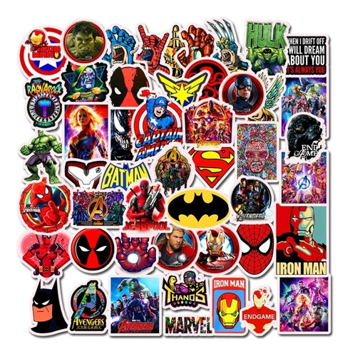 Set 50 Stickers Pegatinas De Súperhéroes De Marvel Dc 4-7 Cm