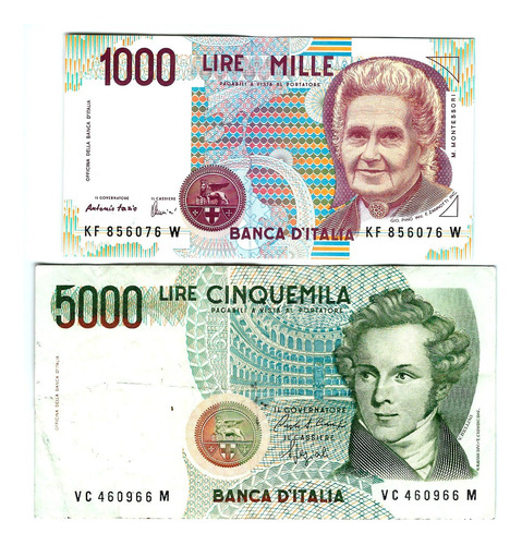 Italia - 2 Billetes Diferentes 1.000/ 5.000 Liras