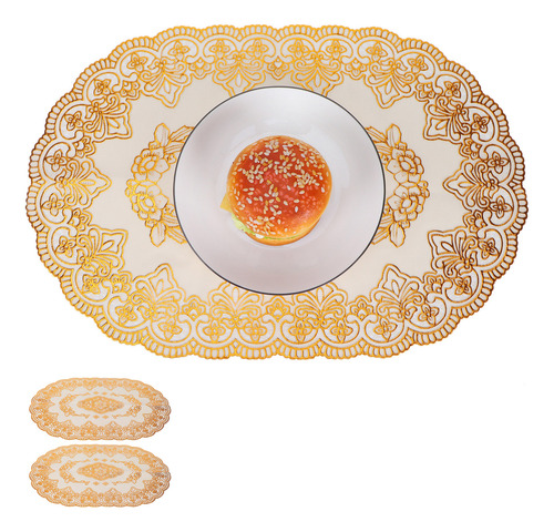 Mantel De Mesa, 2 Unidades, De Pvc, Color Dorado, Posavasos