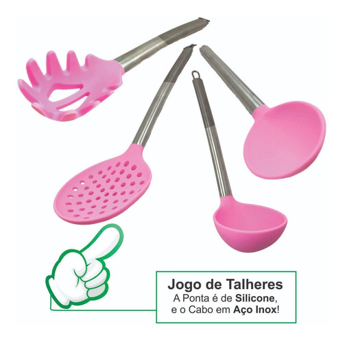 Imagem 2 de 7 de Kit Cozinha Talheres Silicone Utensílos Cabo Aço Inox 4 Und