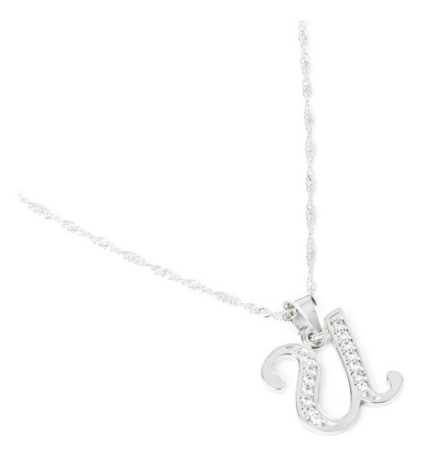 Dije Inicial / Letra U Zirconias Plata .925 + Cadena Regalo Color Plateado