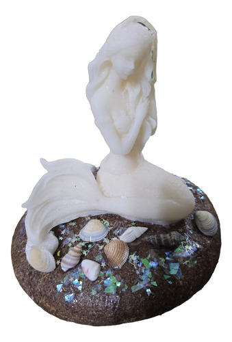 Souvenir Vela Forma Sirena Con Base De Piedra Decoración