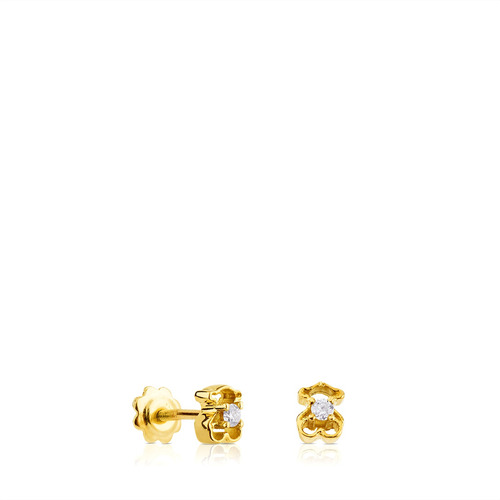 Pendientes Tous  Bear En Oro Amarillo Y Diamante