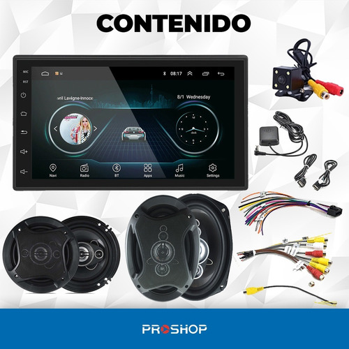 Imagen 10 de 10 de Combo Estereo Doble Din Tactil Stereo Parlantes 6x9 16 Cm