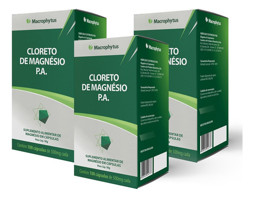 Kit 3 Cloreto De Magnésio P.a 100 Cápsulas