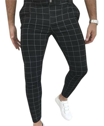 Pantalones Pitillo A Cuadros De Vestir Formal Para Hombre