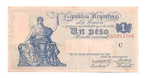 Billete Caja De Conversión 1 Peso C Bottero 1554 Muy Bueno