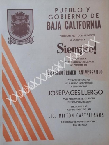 Cartel De B. California Felicita A Jose Pages Llergo 74