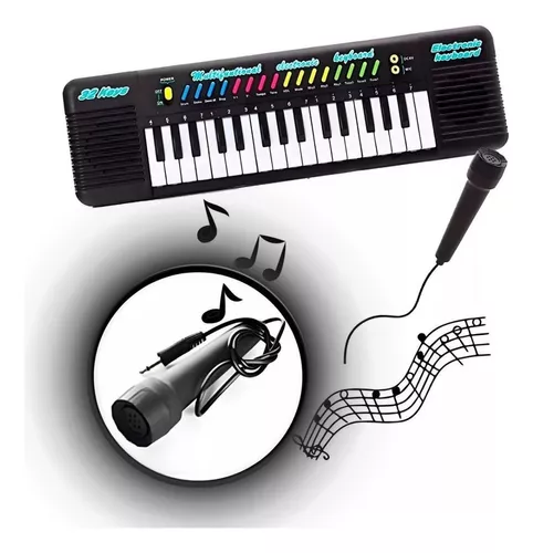 Teclado Piano Musical Infantil Com Microfone Banquinho luzes e Som