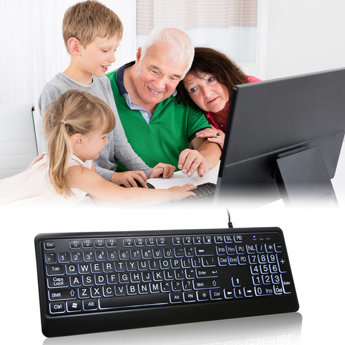 Teclado Com Fio Retroiluminado De Grandes Dimensões. Letras
