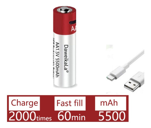 Pilha Usb Recarregável Aa 5500mah