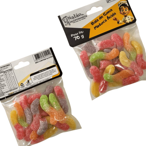 Bala De Goma Minhoca Ácida (sachê) 70g X 15