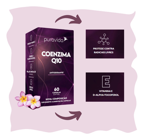 2x Coenzima Q10 + Vitamina E Com 60 Cáps Softgel - Puravida