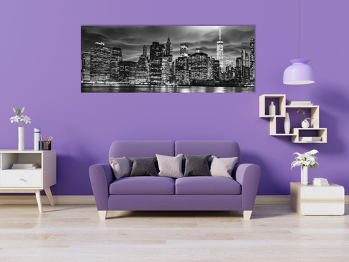 Imagen 2 de 5 de Cuadro Canvas New York Moderno Blanco Negro 60x180cm