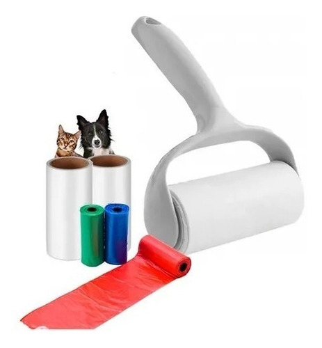 Kit Rodillo Saca Pelusa Mascotas Premium + Bolsitas Paseo