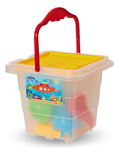 Cubo de playa para niños con moldes y pala - Merco Toys