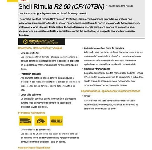 Aceite Shell Rimula R2 Diesel Sae-50 20 Lts.