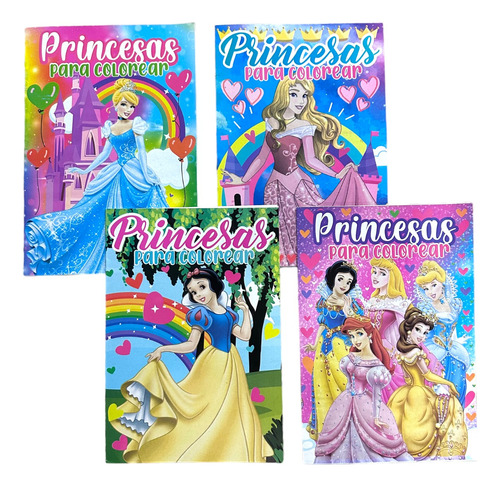 Pack 4 Libros Colorear Pintar Princesas Cenicienta Ariel