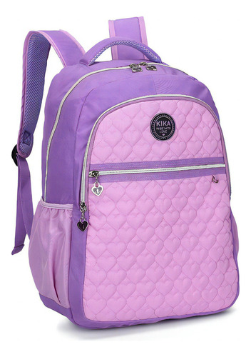 Mochila Coração Kika Escolar Casual Feminina Para Notebook Cor Violeta