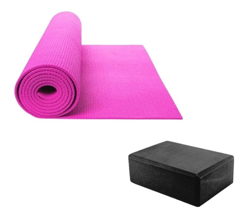 Colchoneta Mat Yoga Goma Enrollable 3mm + Yoga Brick