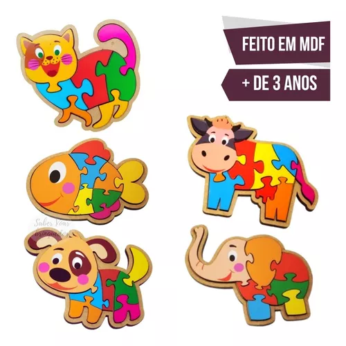 Kit 10 Jogos Quebra Cabeça Infantil Animais Educativo Mdf