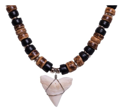 Collar De Cuentas De Concha De Coco Marrón Tigre Con Dientes